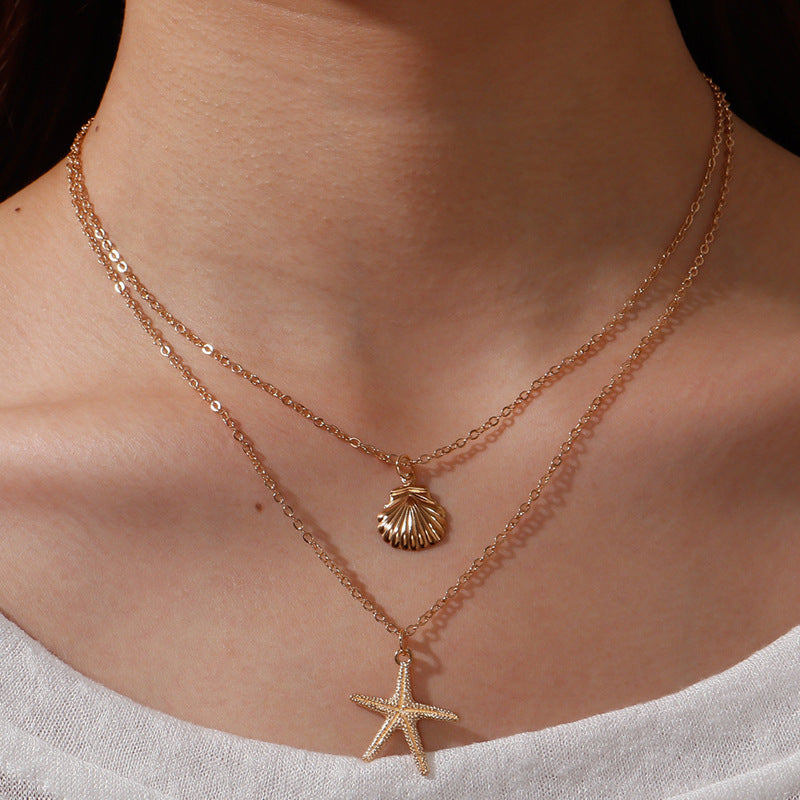 Collar sencillo de concha de doble capa para mujer