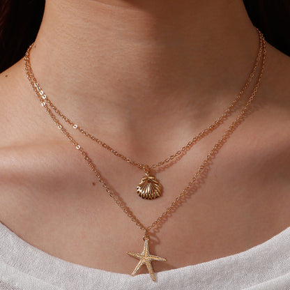 Collar sencillo de concha de doble capa para mujer