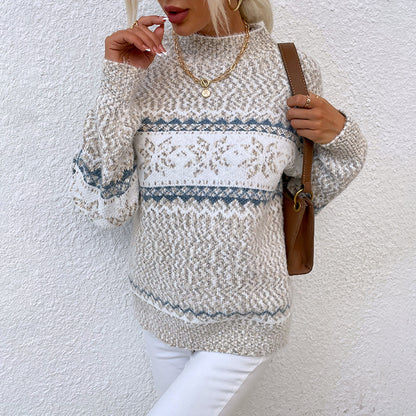 Halbrollkragenpullover mit Schneeflockenmuster für Damen
