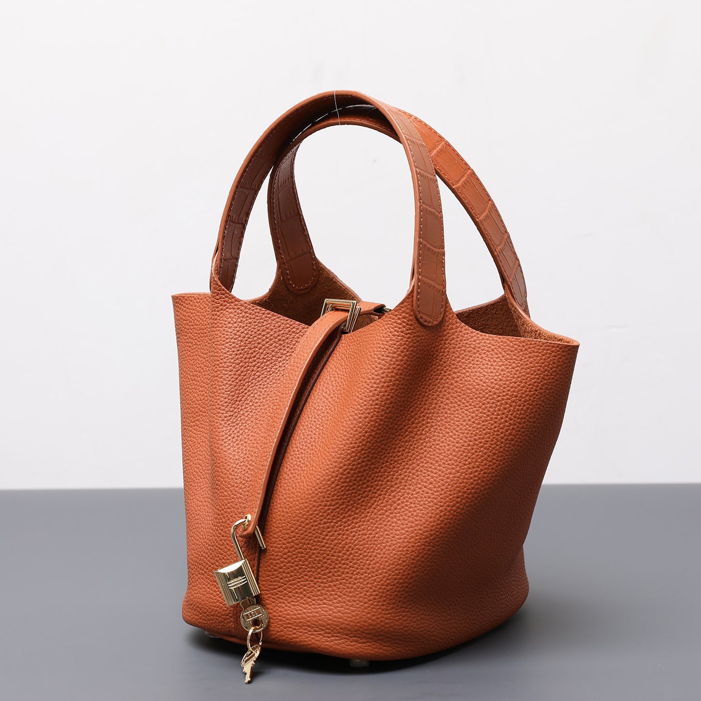 Cowhide Leather Bucket Bag