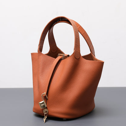 Cowhide Leather Bucket Bag