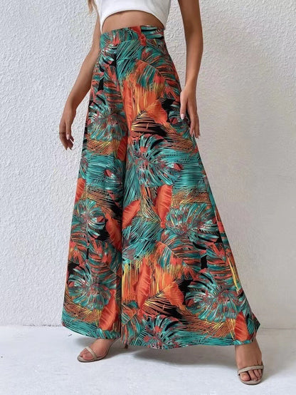 Pantalones anchos de gasa con estampado floral para mujer