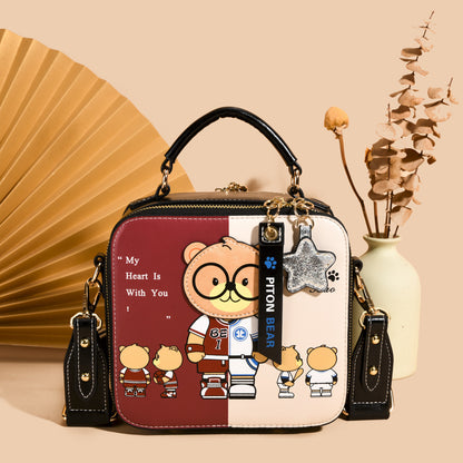 Bolsa cuadrada con estampado de osito de peluche de dibujos animados