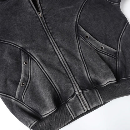 Sudadera polar con capucha y lavado estilo retro americano para hombre