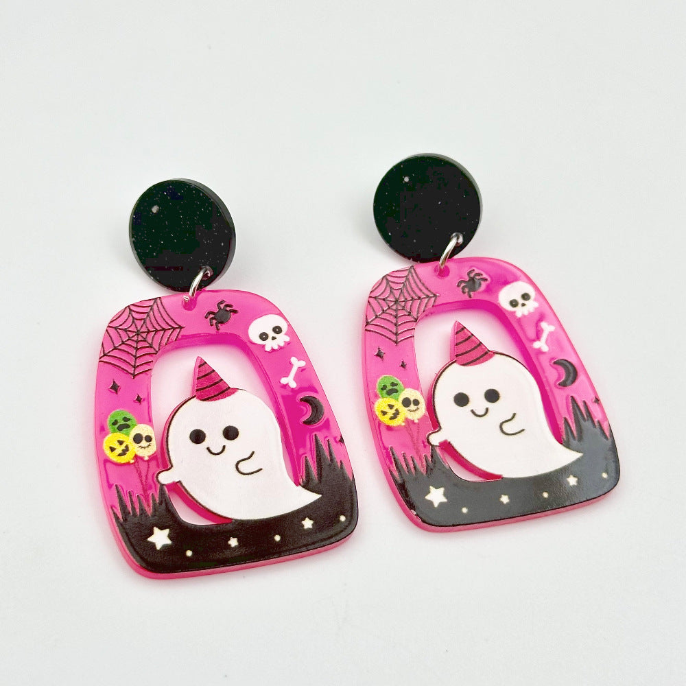 Halloween Day Ornament Colorful Ghost Eyes Funny Acrylic Earrings For Women