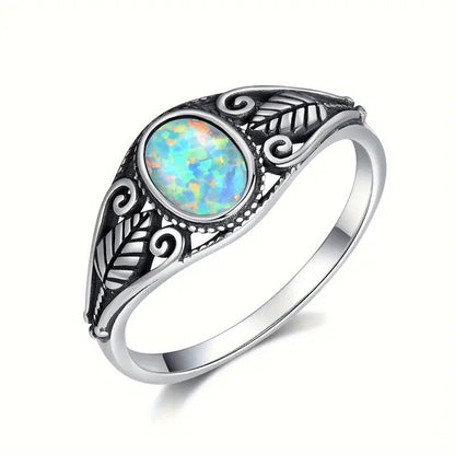 Anillo de hoja de metal desgastado retro para mujer