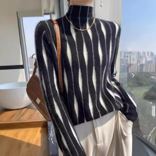 Knitwear Women's Half Turtleneck Loose Multicolor Pullover Thick Sweater