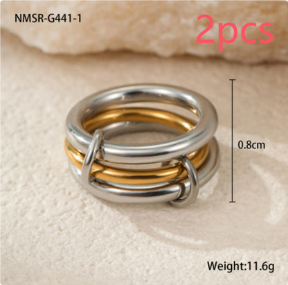 Anillo de acero inoxidable apilado con baño de oro de 18 quilates, joyería personalizada exagerada para la mano.