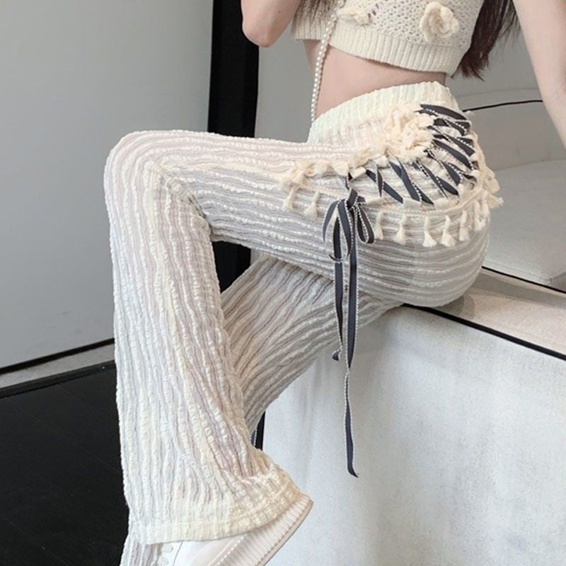 Side Lace-up Micro Flare Pants For Women