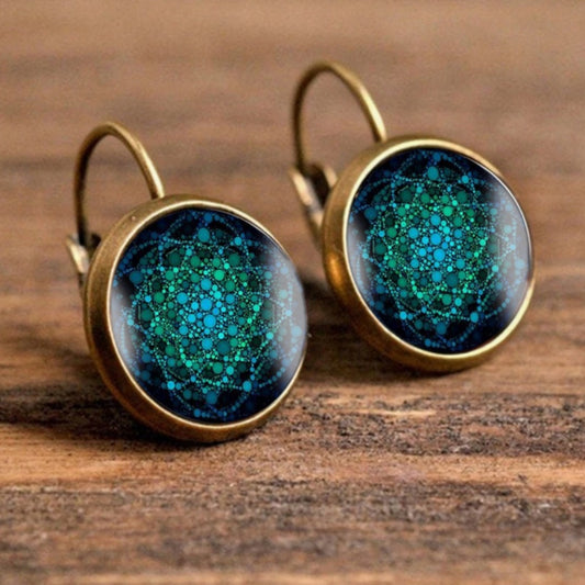 Vintage Datura Flowers Time Stone Glass Earrings For Women