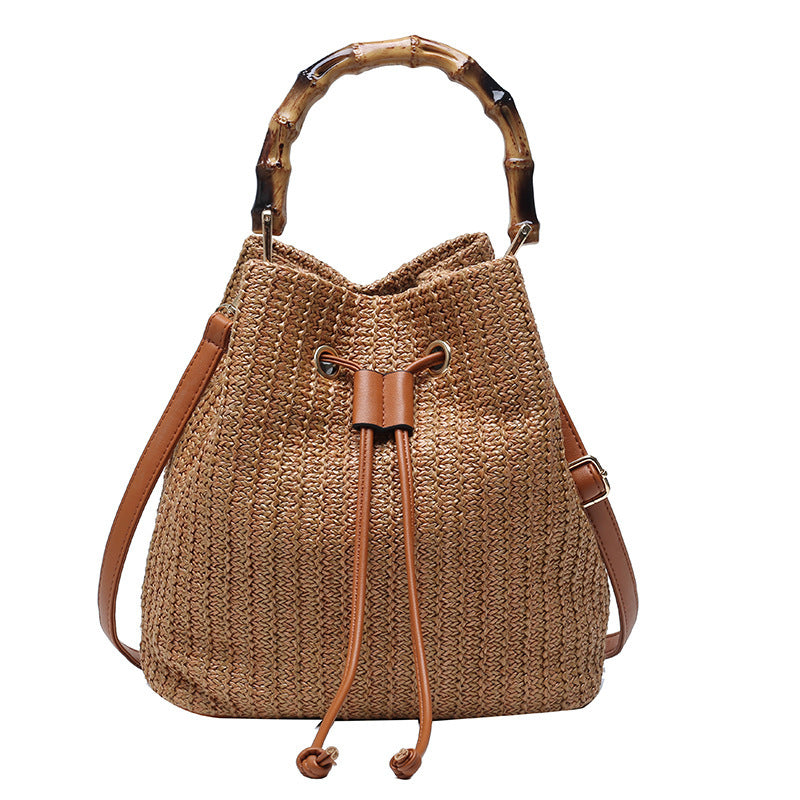 Bamboo Hand Bucket Shaped Woven Women's Bag One Shoulder Diagonal Bag