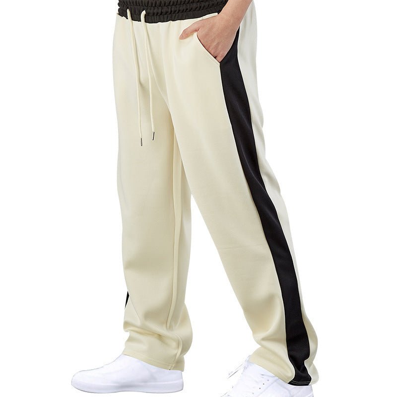 Stitching Contrast Color Loose Straight Drawstring Leisure Pants Men - BAGMODA