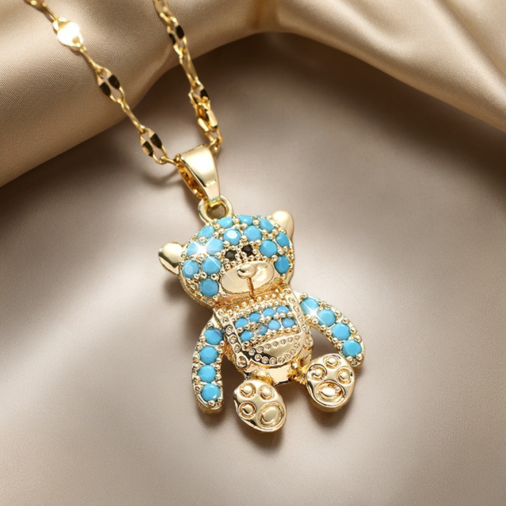 Collar de lujo con colgante de oso y circonitas