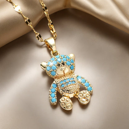 Collar de lujo con colgante de oso y circonitas
