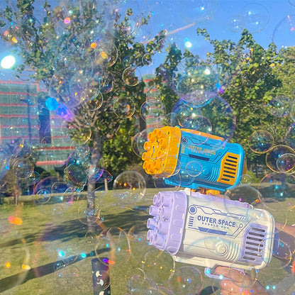 Pistola de burbujas automática con 69 agujeros, forma de cohete, con forma de pistola, con luz, para niños
