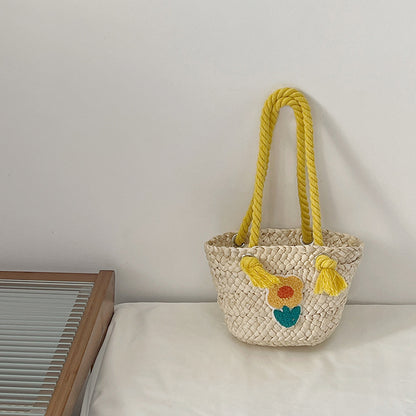 Bolso bandolera infantil de punto hecho a mano con paja