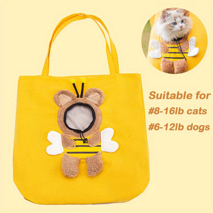 Bolsas de transporte para perros y gatos con diseño de abeja pequeña, portátiles, transpirables, suaves, con cremalleras de seguridad, para viajes al aire libre.