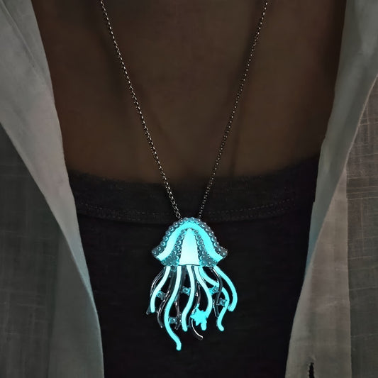 Beach Travel Vacation Accessories Deep Sea Sweet Dreams Luminous Jellyfish Pendant Necklace