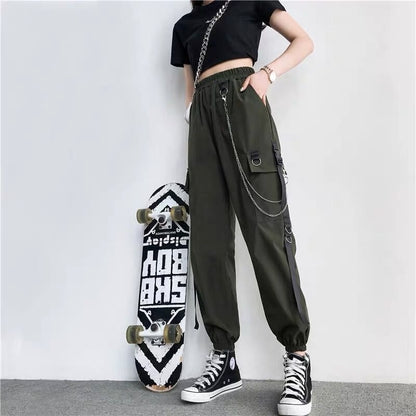 Pantalones cargo para mujer, pantalones harén, moda punk, bolsillos, jogger