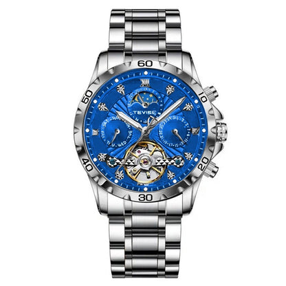 Reloj mecánico con correa de acero y tourbillon para hombre de negocios y moda, resistente al agua.