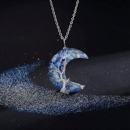 Collar de cristal con alambre de cobre y metal con árbol de la suerte y piedra sinuosa