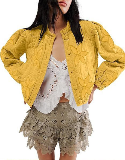 Gewaschene Baumwolle Ahornblatt befestigt Tuch bestickt Damen Mantel Baumwolle gefütterte Jacke