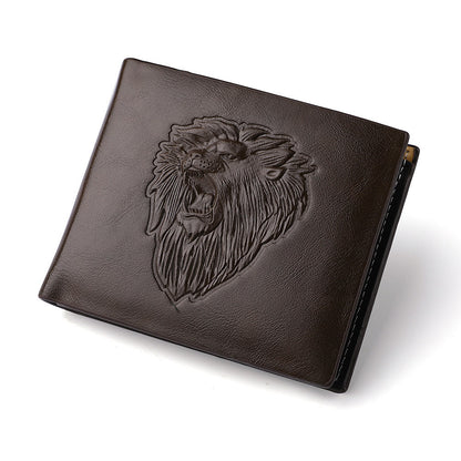 Cartera con cremallera para hombre con estampado de león en relieve