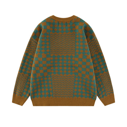 Men's Checkerboard Knitted Pullover Sweater