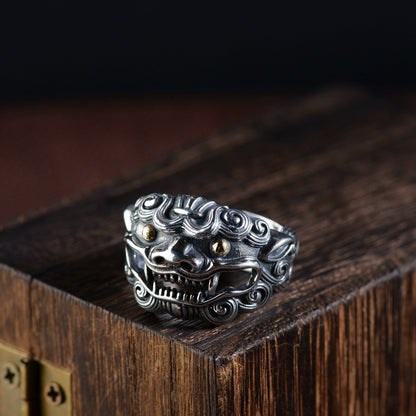 Anillo de diamantes personalizado dominante con patrón Jibeast, anillo abierto