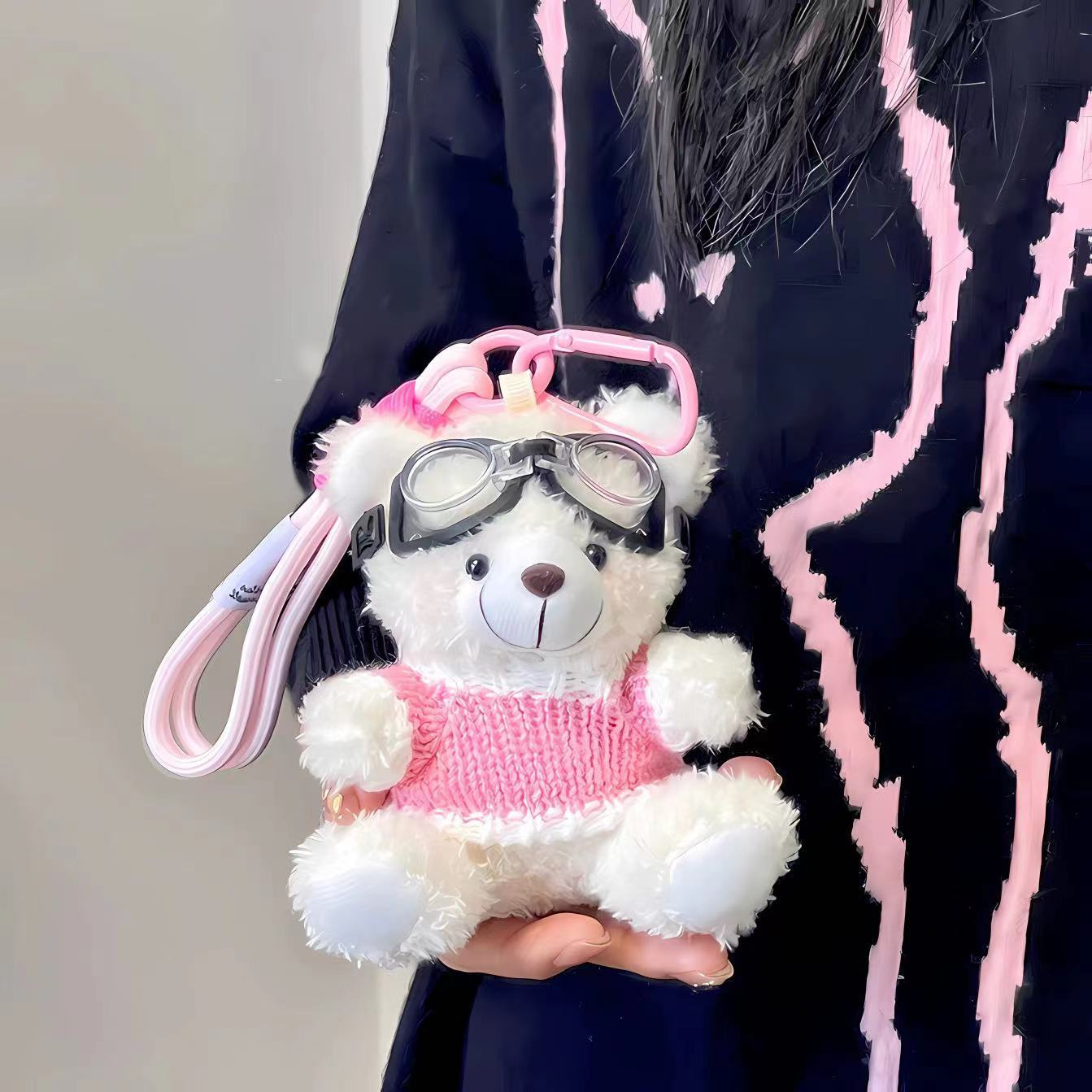 Cartoon Pilot Plush Bear Pendant Keychain