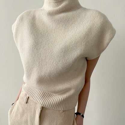 Hoher Kragen Lose All-matching Ärmellose Strickwaren Pullover Top Frauen