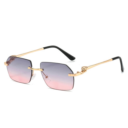 Rahmenlose Leoparden-Sonnenbrille mit Besatz für Männer und Frauen
