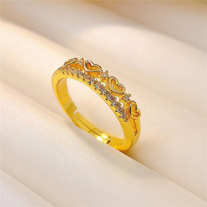Anillo abierto en forma de corazón estilo Ins para chicas sencillas que no se decoloran