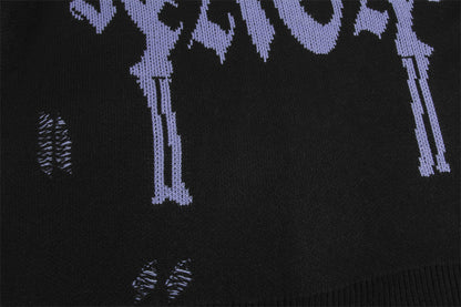 Hip Hop Trend Crocheted Ripped Round Neck Sweater
