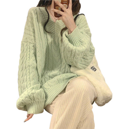 Herbst und Winter Damen lockerer und fauler Strickpullover
