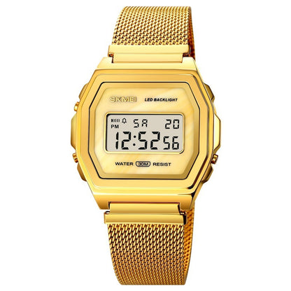 Reloj electrónico de acero inoxidable resistente al agua para estudiantes, moderno, multifunción y con personalidad.