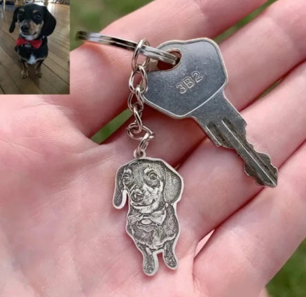Pet Keychain Stainless Steel Material Heart Wings Dog Cat Commemorative Gift
