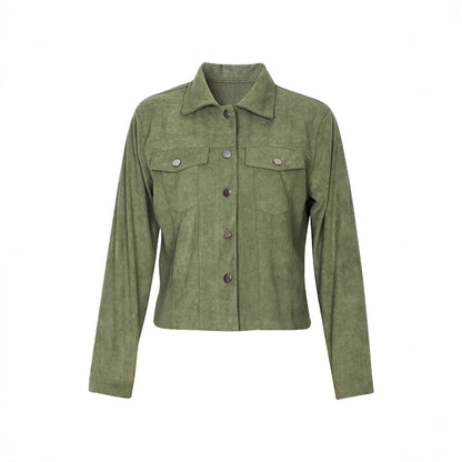 Chaqueta de pana de manga larga para mujer: abrigo informal con botones y bolsillos con solapa