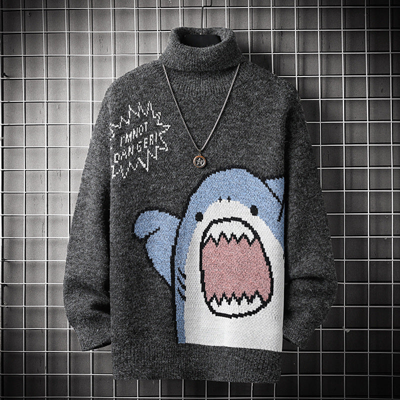 Spot Male Youth Loose Casual Cartoon Shark Knitted Bottoming Shirt Sweater