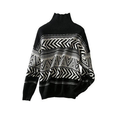 Jersey de punto con cuello redondo y colores contrastantes para mujer