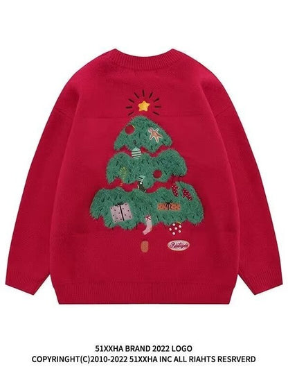 Suéter de punto holgado para pareja de otoño e invierno con diseño navideño