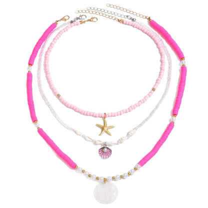 Collar de cuentas de arcilla polimérica para mujer, concha multicapa, cadena doble para clavícula