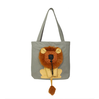 Transportín suave para mascotas con diseño de león, portátil y transpirable, para gatos y perros, con cremalleras de seguridad.