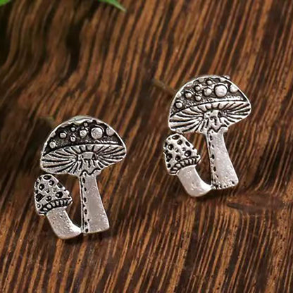 Pendientes de aleación con forma de hongo retro, sencillos y a la moda.