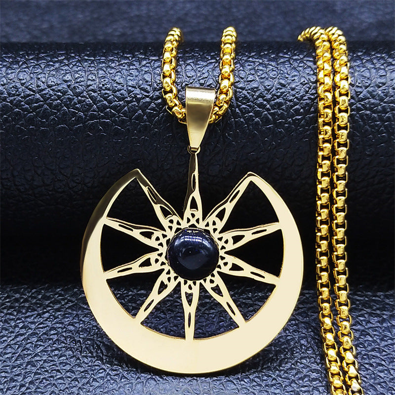 Simple Moon And Star Pendant Necklace Stainless Steel