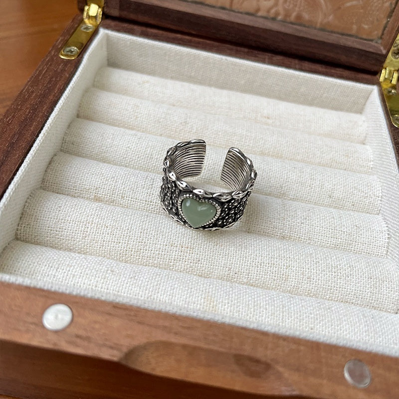 Retro Wide-faced White Moonlight Open Temperament Ring