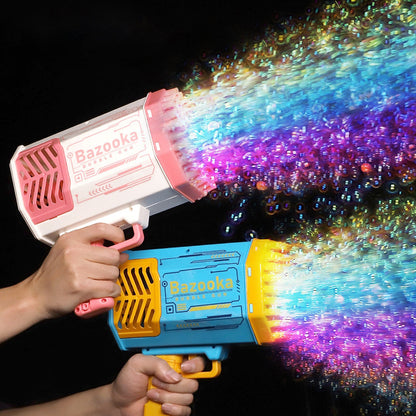 Pistola de burbujas automática con 69 agujeros, forma de cohete, con forma de pistola, con luz, para niños