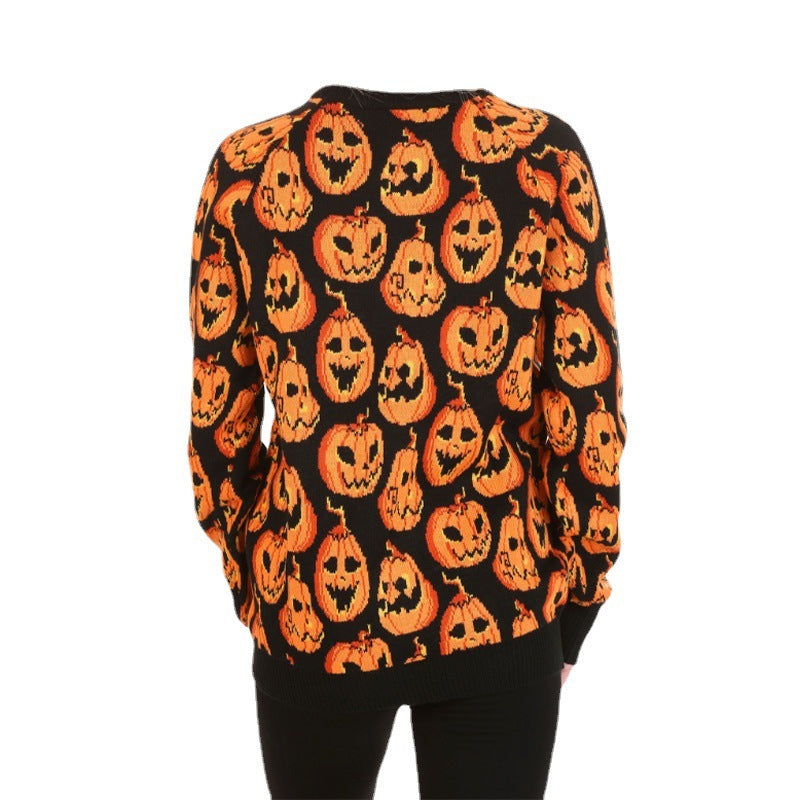 Loose Contrast Color Pumpkin Jacquard Women's Knitwear