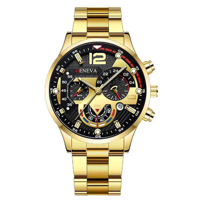 Reloj de pulsera de acero con calendario único y tres ojos para hombre, estilo empresarial, con pulsera cruzada