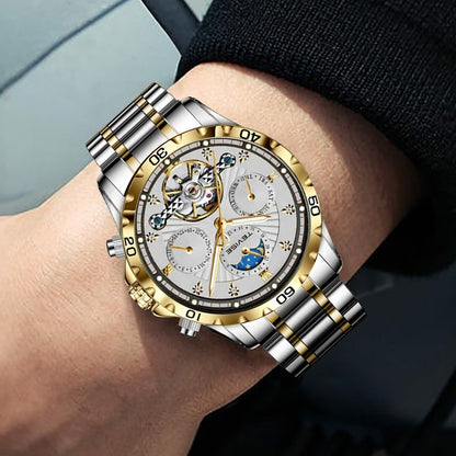 Reloj mecánico con correa de acero y tourbillon para hombre de negocios y moda, resistente al agua.